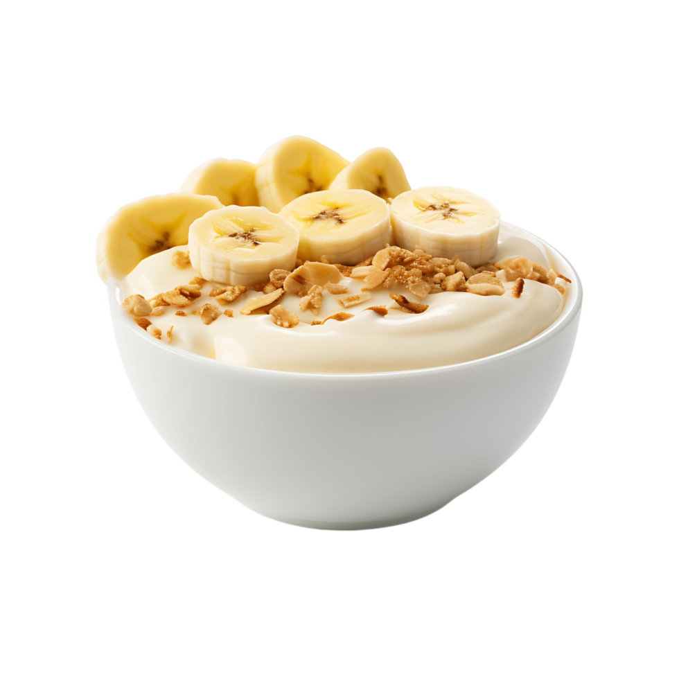 Vanilla Pudding Bliss Banana Slices and Crispy Cereals in a Bowl png