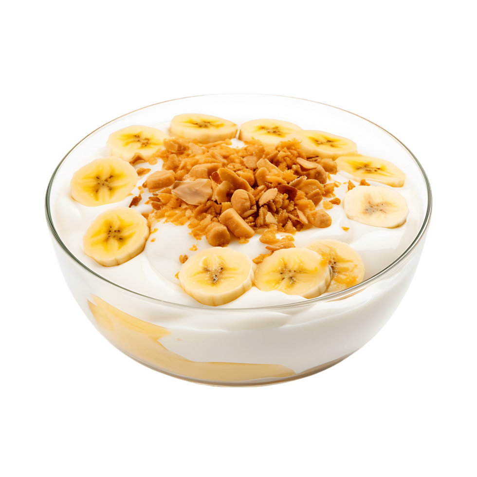 Scrumptious Vanilla Pudding Ensemble Banana and Crunchy Cereals png