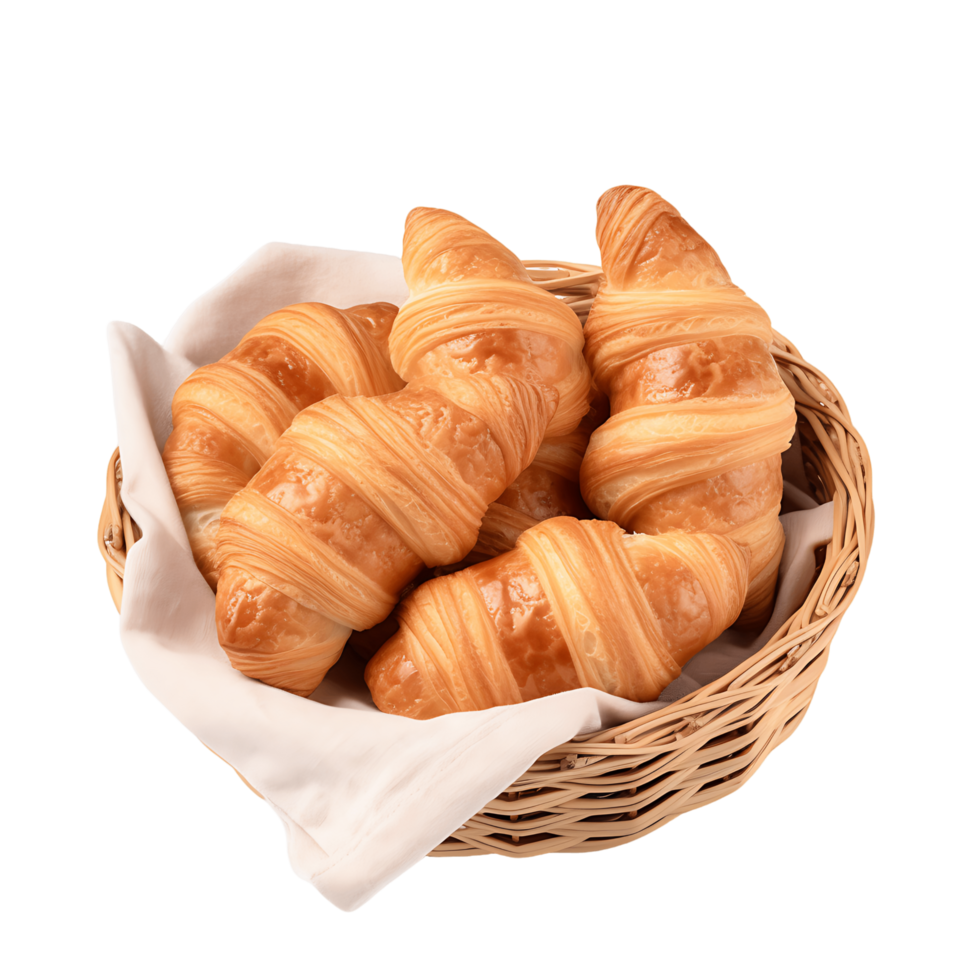 mimbre cesta rebosante con francés mantequilla croissants png