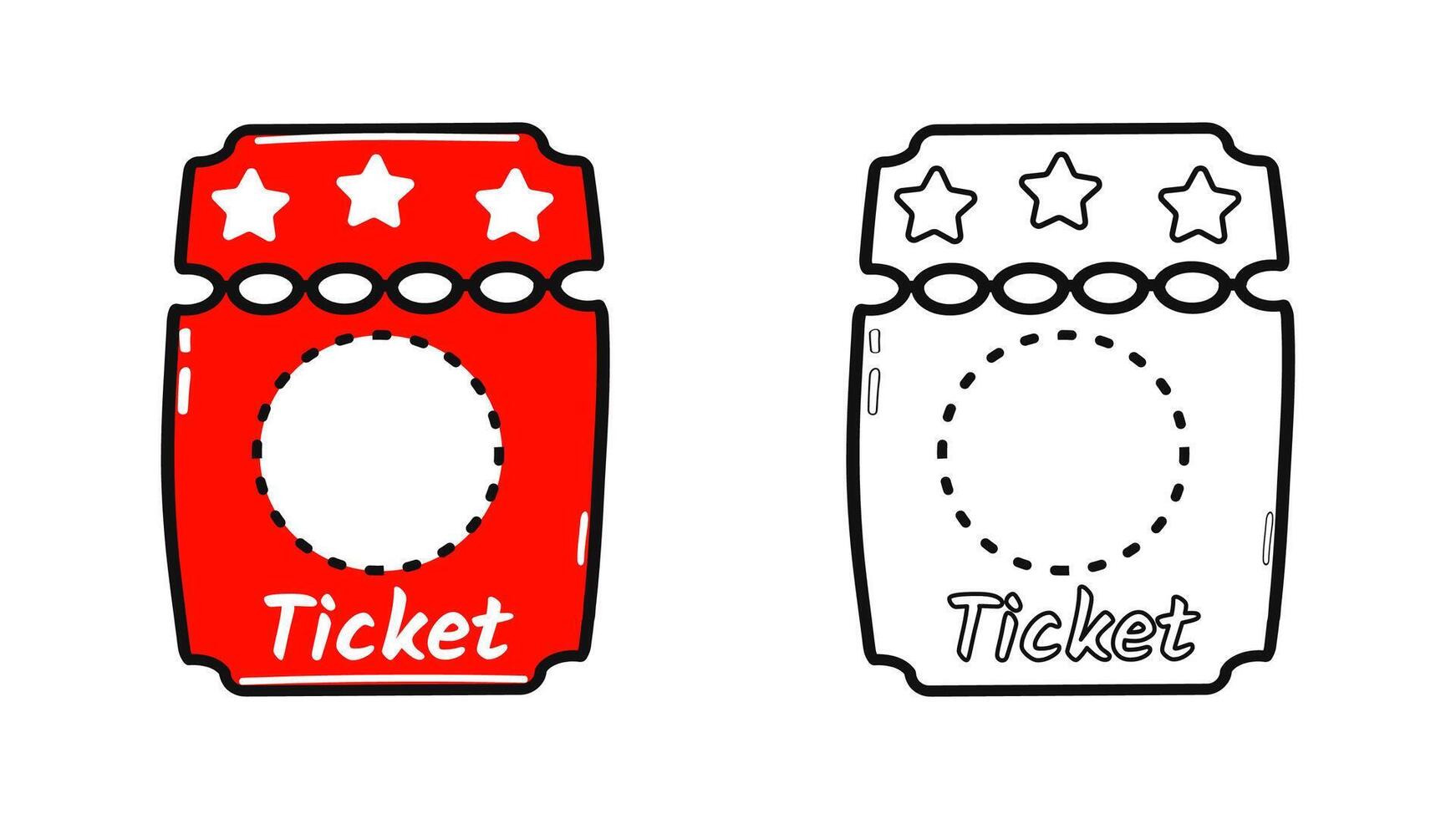 Funny cute happy Cinema ticket characters bundle set. hand drawn cartoon kawaii character illustration icon. Cute Cinema ticket. Outline cartoon illustration for coloring book vector