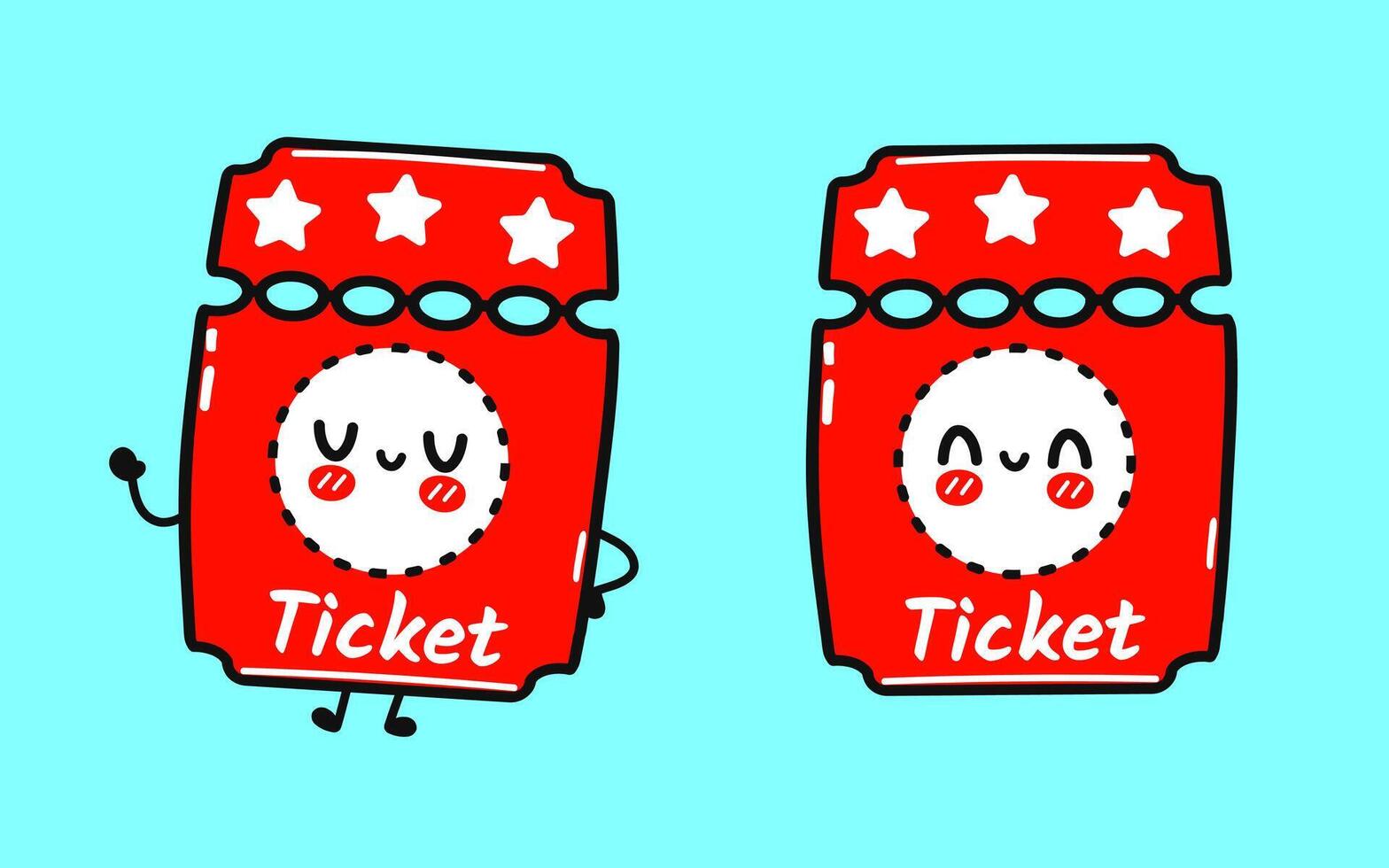 Cinema ticket character. Hand drawn cartoon kawaii character illustration icon. Isolated on blue background. Cinema ticket character concept vector