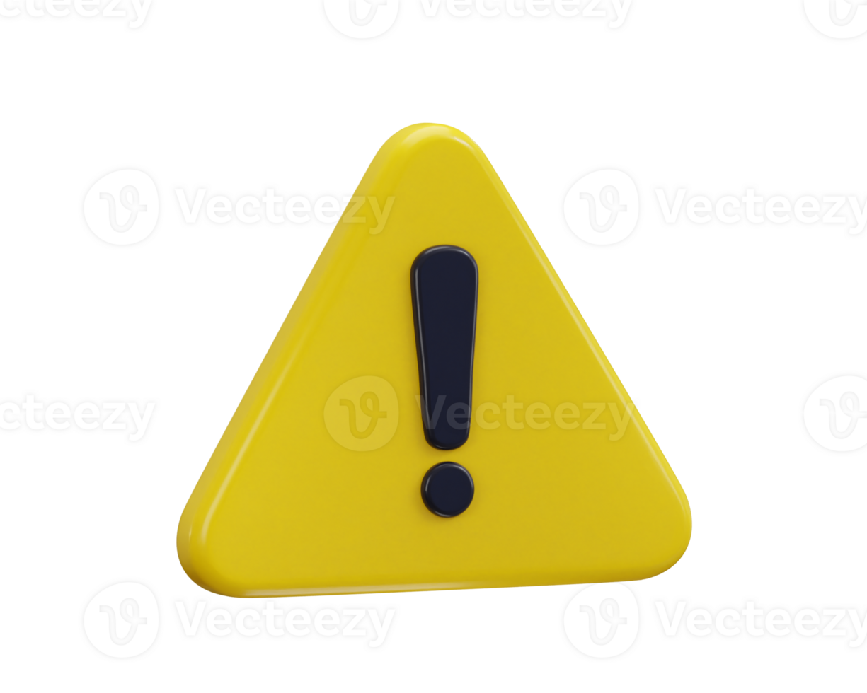 exclamation sign warning or danger risk message alert problem icon 3d render png