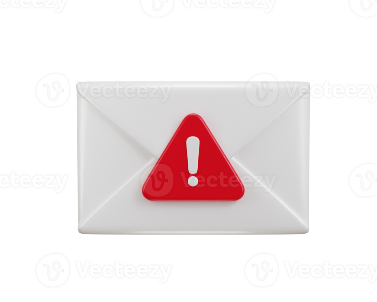 3d Email Briefumschlag mit warnen Symbol 3d machen Konzept von Spam Email Symbol 3d Illustration png