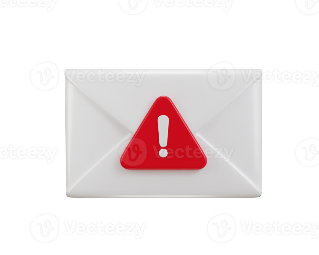 3d email envelope with alert icon 3d render concept of spam email icon 3d illustration png