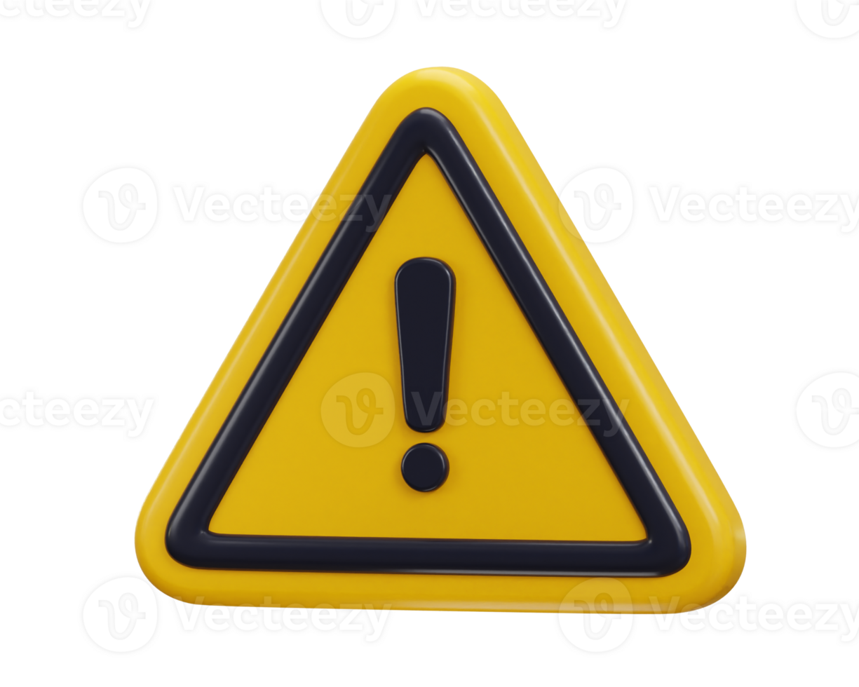 exclamation sign warning or danger risk message alert problem icon 3d render png