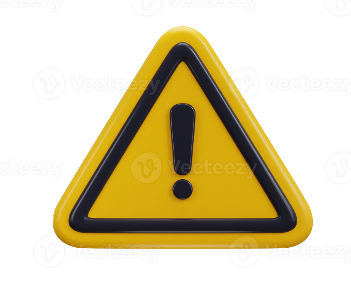 exclamation sign warning or danger risk message alert problem icon 3d render png