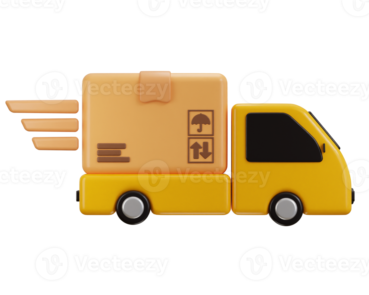 snabb leverans lastbil med kartong ikon 3d tolkning illustration begrepp av snabb leverans ikon png