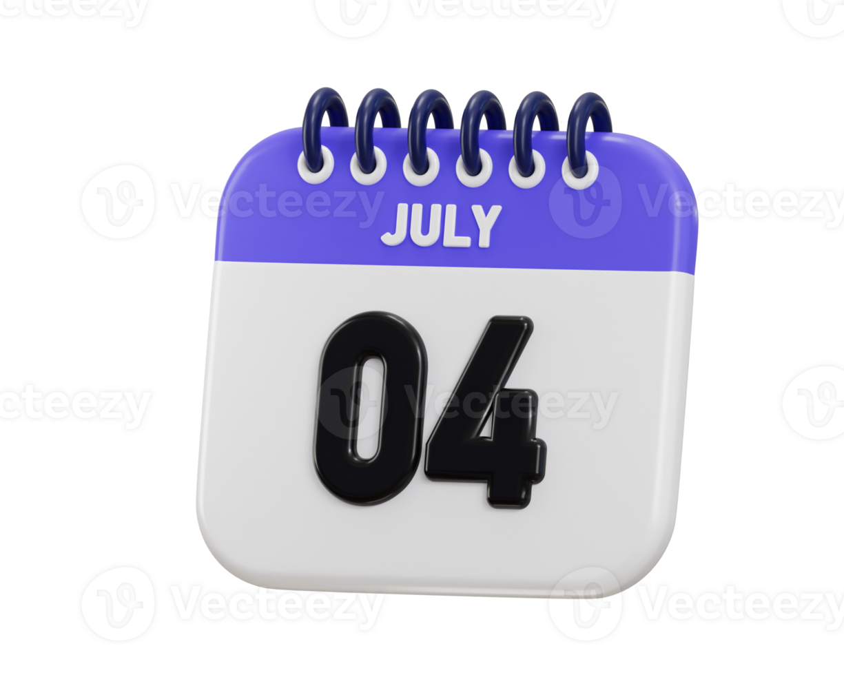 04e van juli kalender datum icoon 3d renderen illustratie png