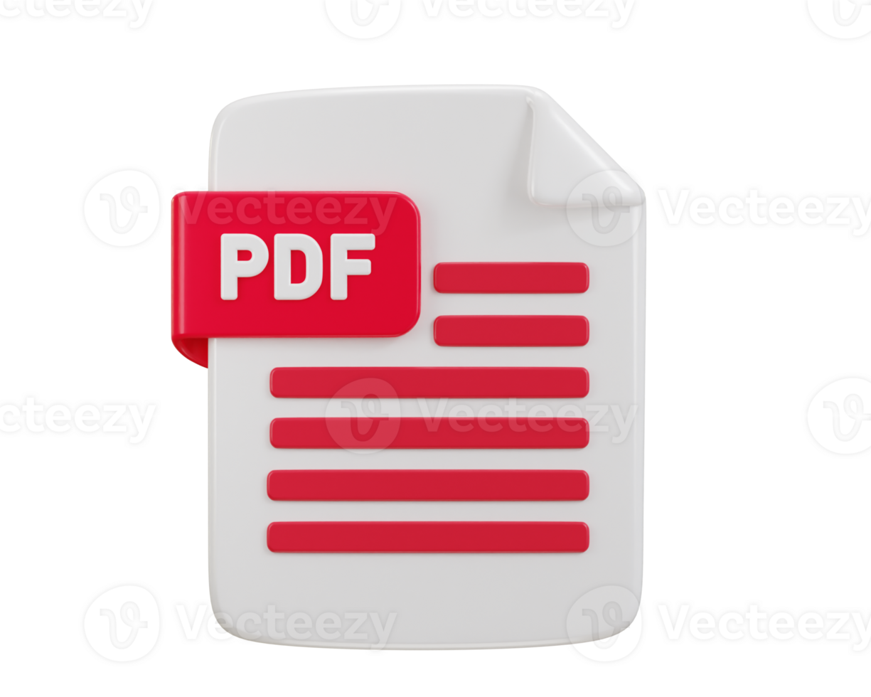 pdf file format icon 3d rendering illustration png