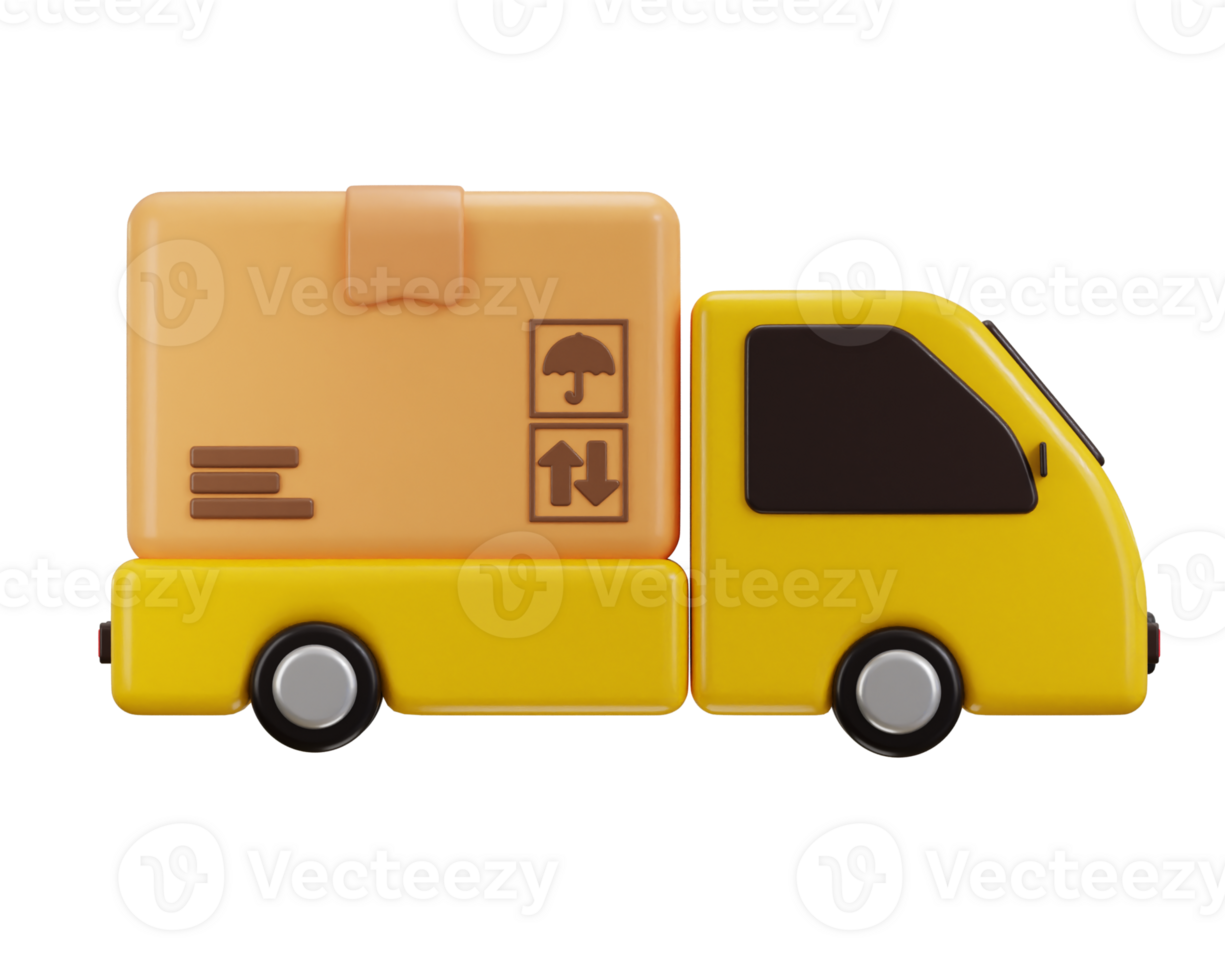 delivery truck with cardboard icon 3d rendering illustration png