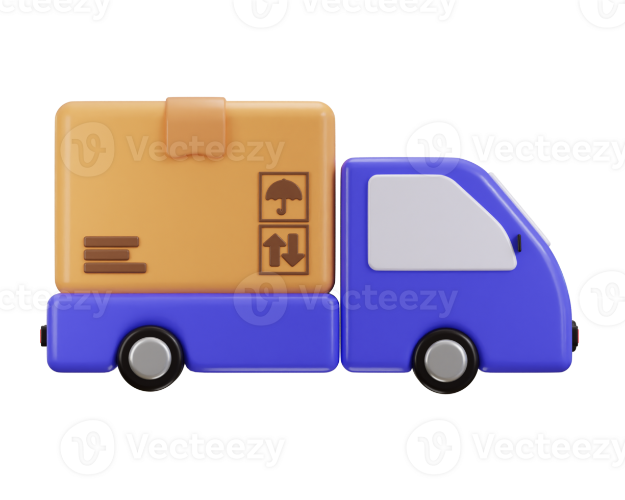 delivery truck with cardboard icon 3d rendering illustration png