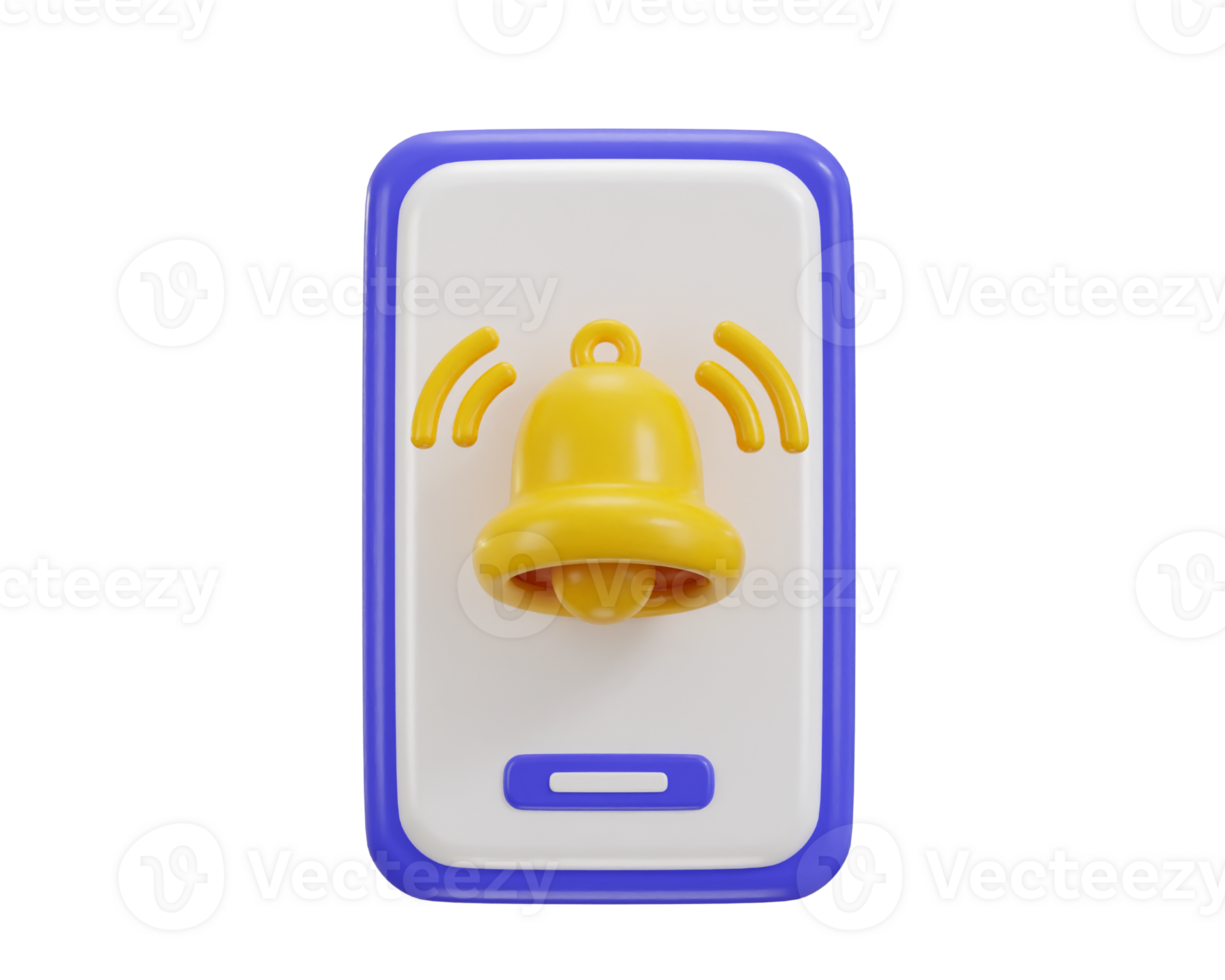 smartphone with bell icon concept of message notification icon 3d rendering illustration png