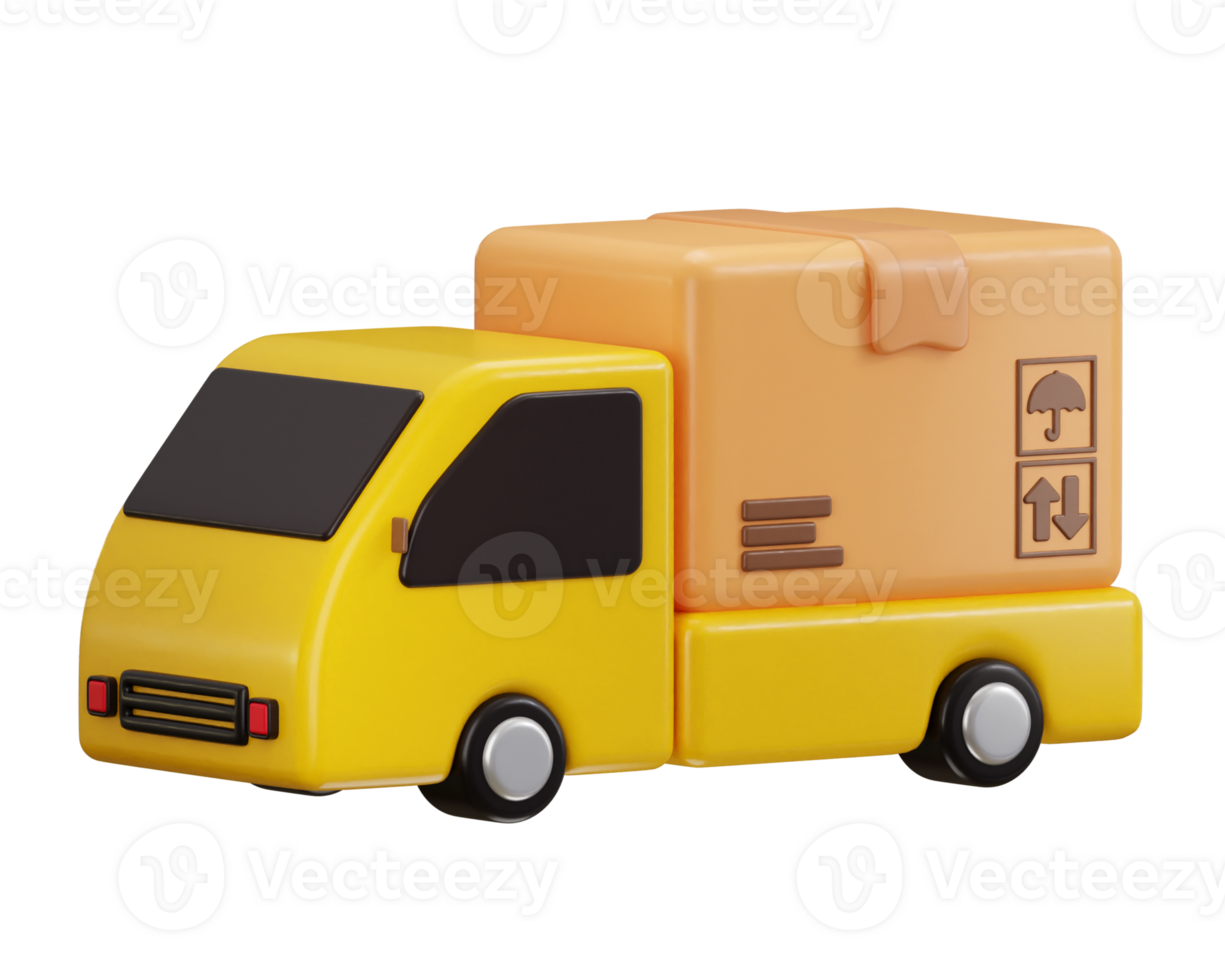 delivery truck with cardboard icon 3d rendering illustration png