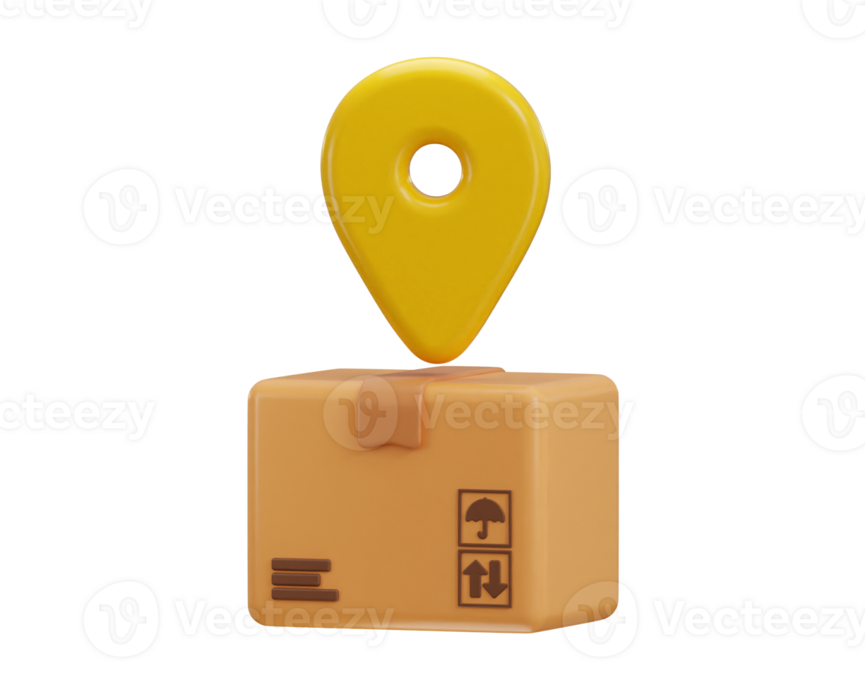 Delivery packages with location pin icon 3d render concept of parcel pickup location icon illustration png