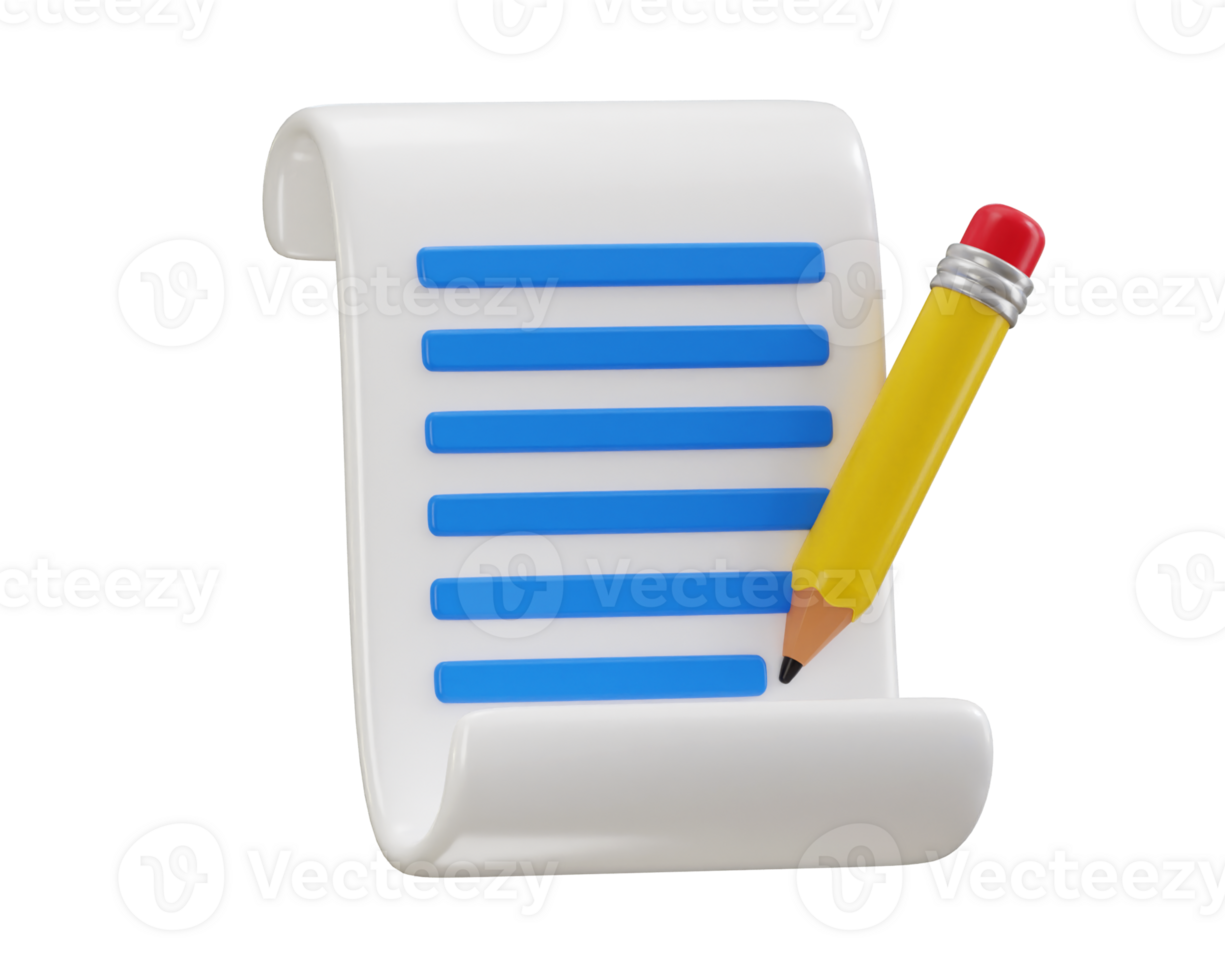 Paper and pencil icon 3d rendering illustration png
