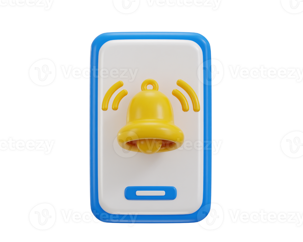 smartphone with bell icon concept of message notification icon 3d rendering illustration png