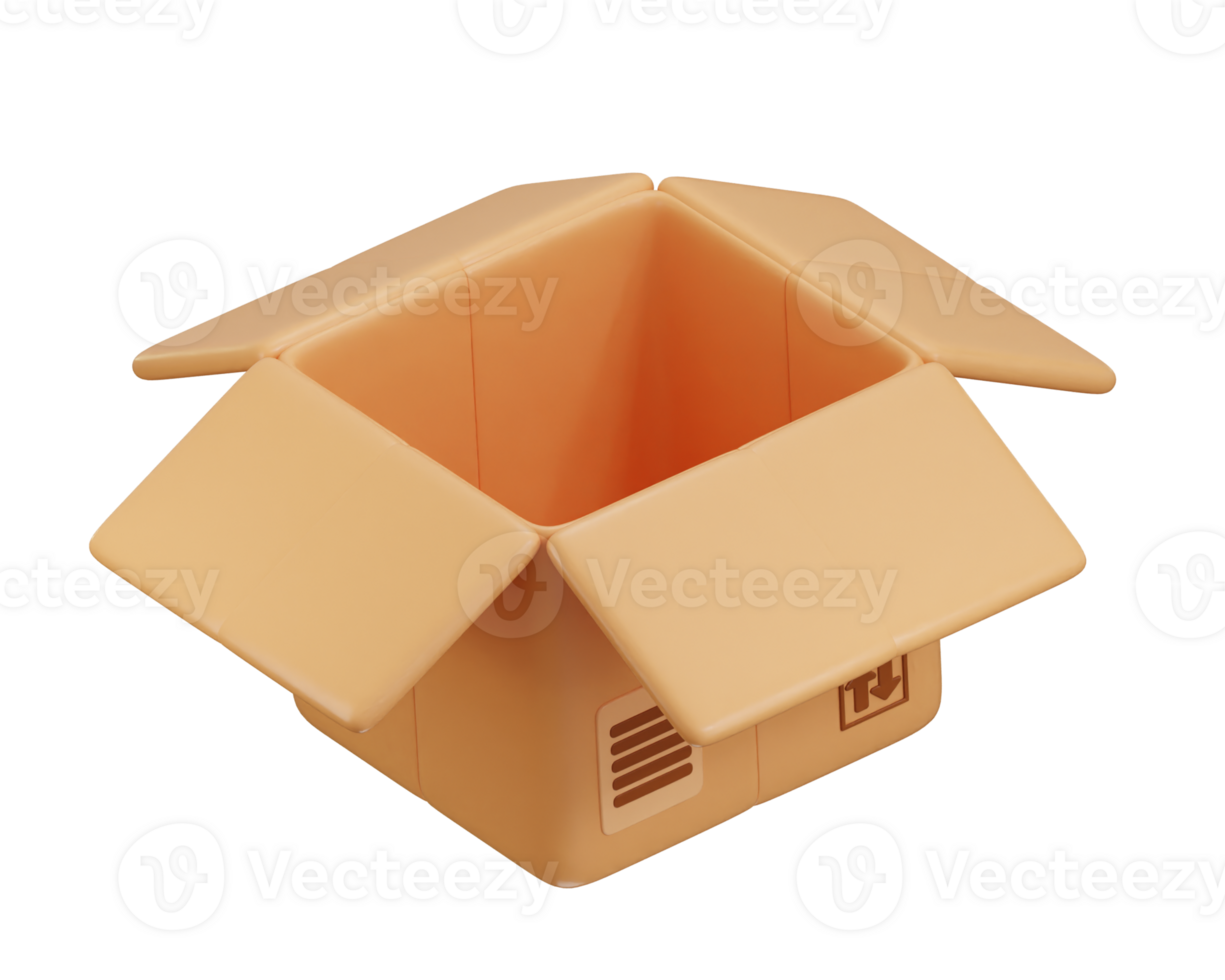 open cardboard box icon 3d rendering illustration png