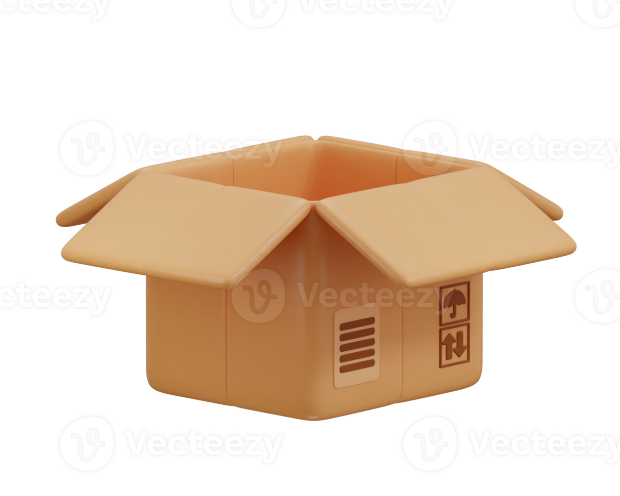 open cardboard box icon 3d rendering illustration png