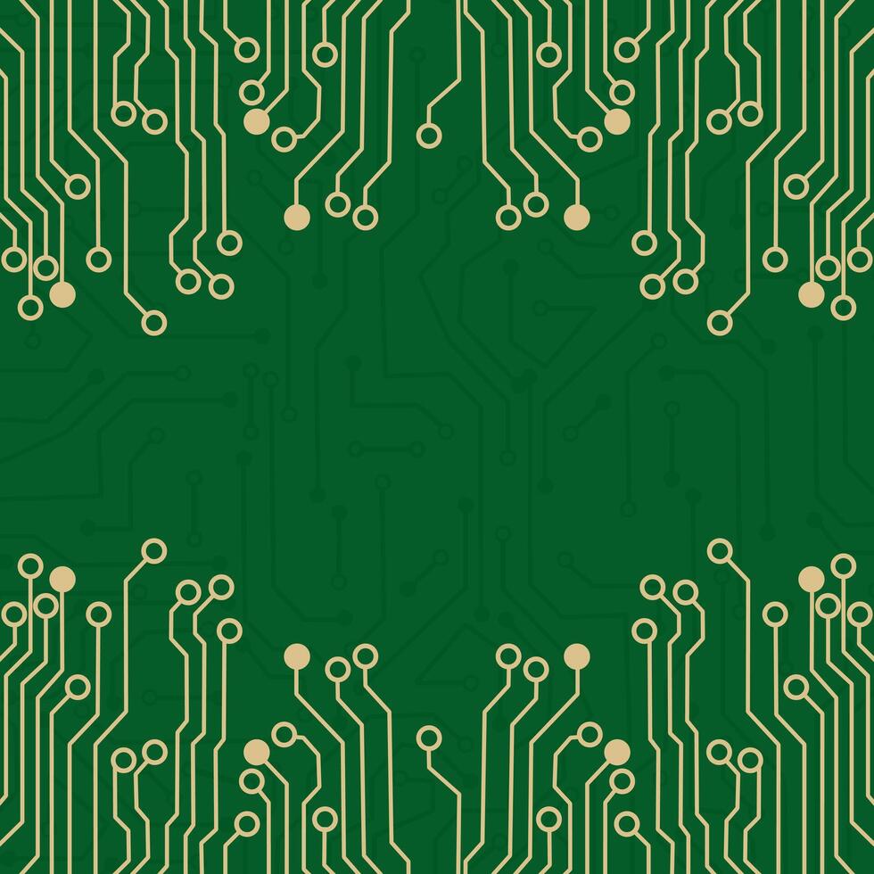 circuit board background with green and gold lines vector