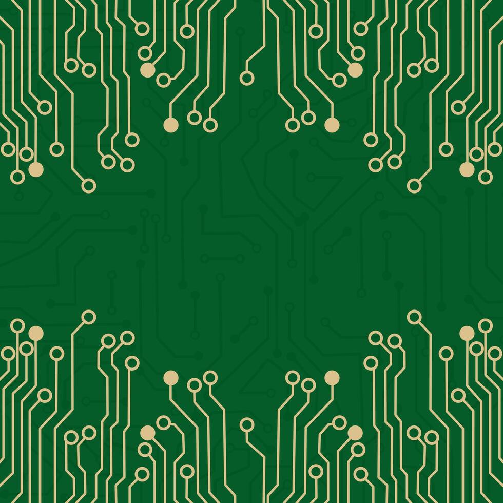 circuit board background with green and gold lines vector