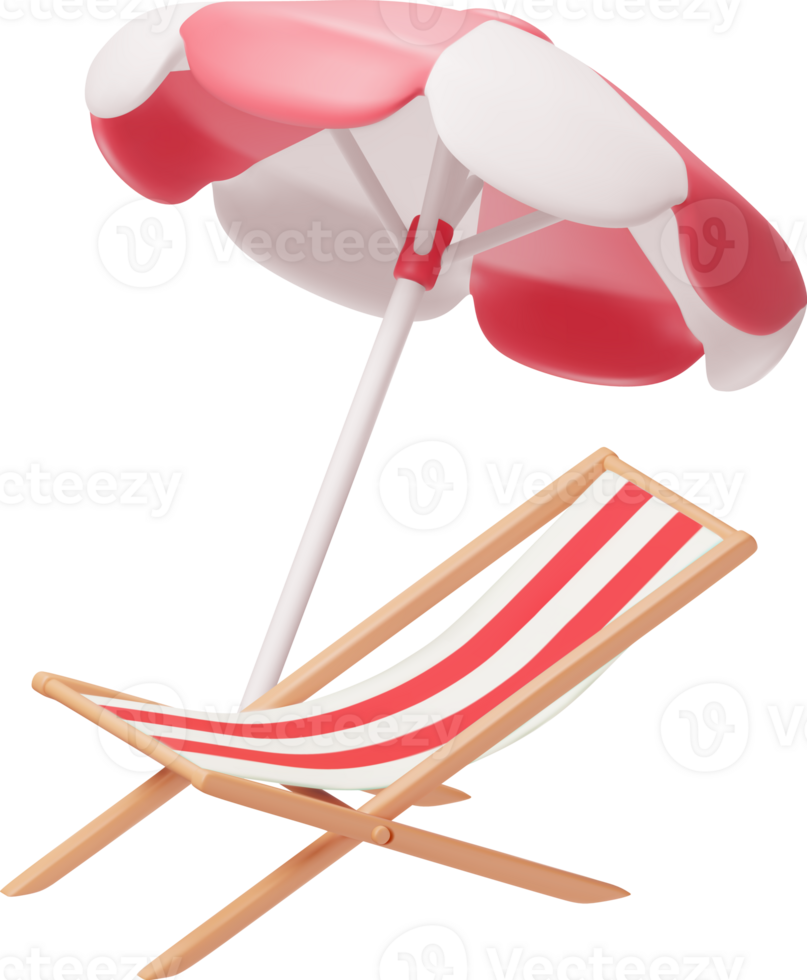 3D Wooden Chaise Lounge with Umbrella png