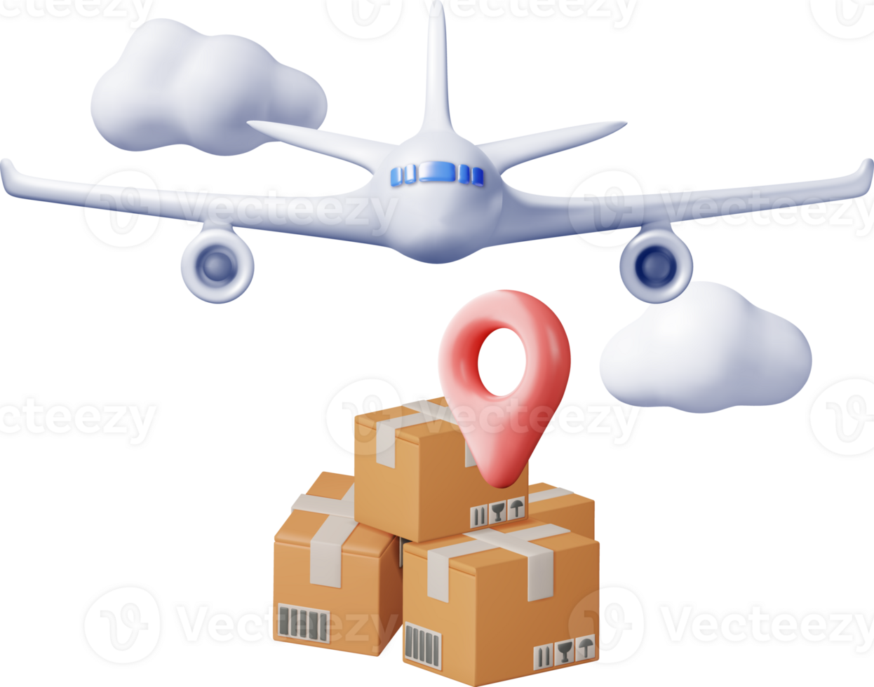 3D Delivery Airplane and Cardboard Boxes png