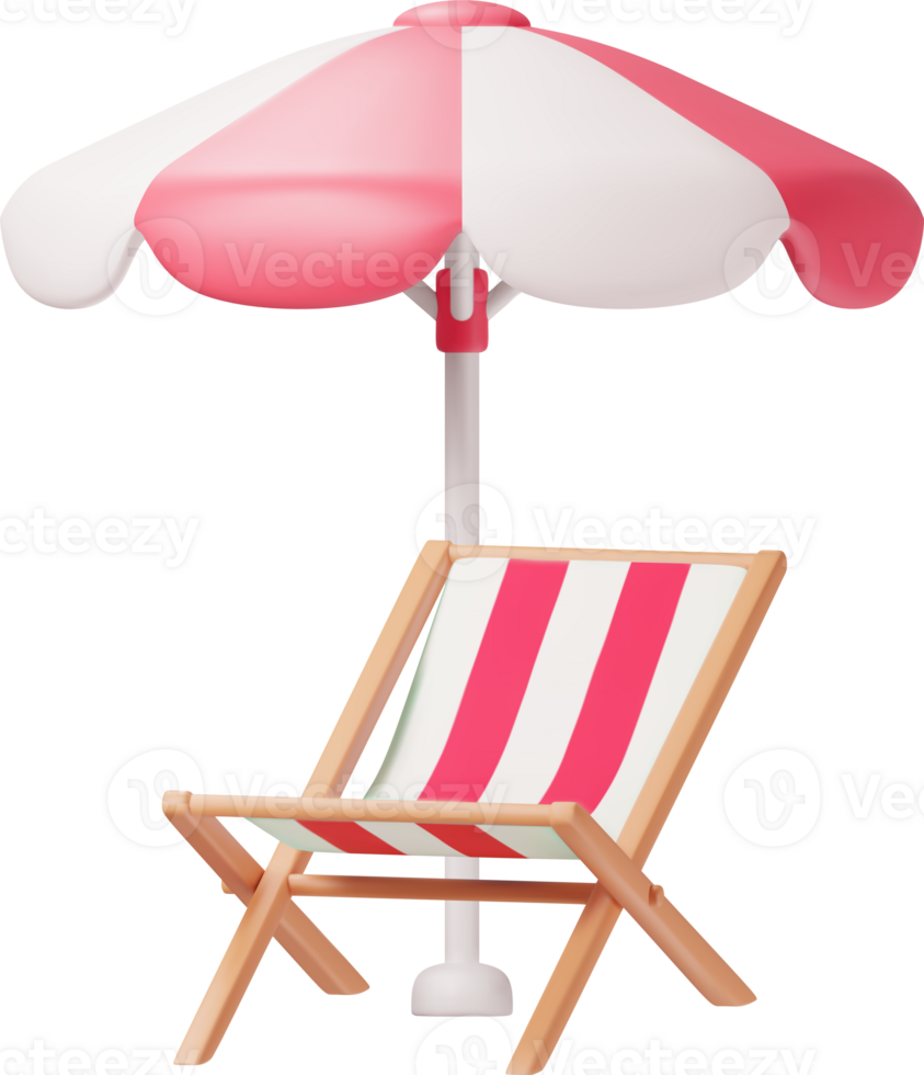 3D Wooden Chaise Lounge with Umbrella png