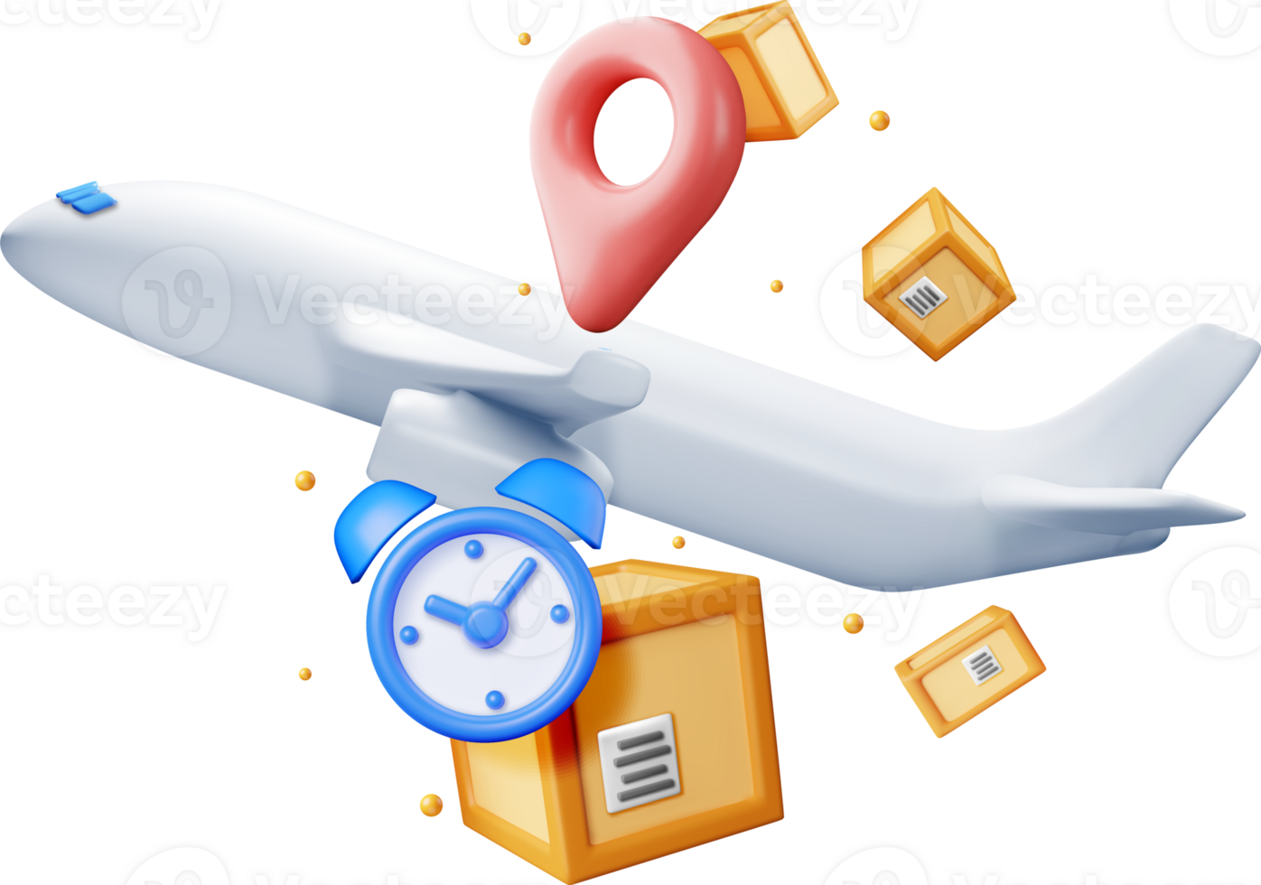 3D Delivery Airplane and Cardboard Boxes png