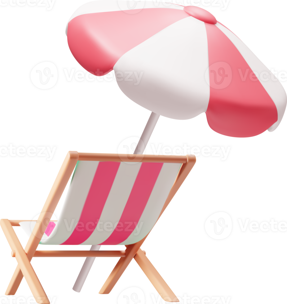 3D Wooden Chaise Lounge with Umbrella png