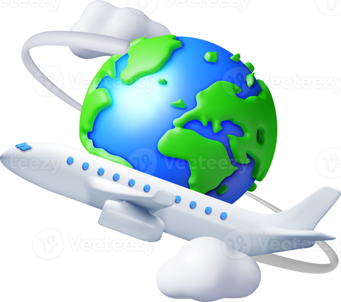 3D Airplane in Clouds and Globe png