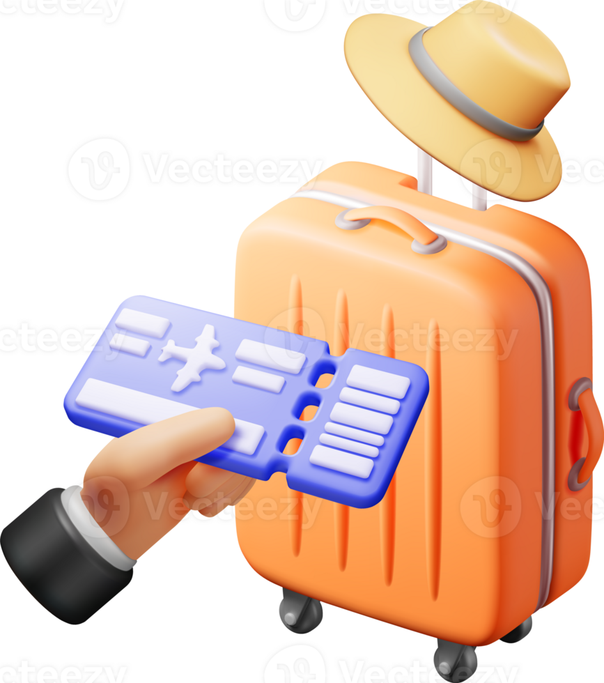 3d aerolínea boleto, viaje bolso y verano sombrero png