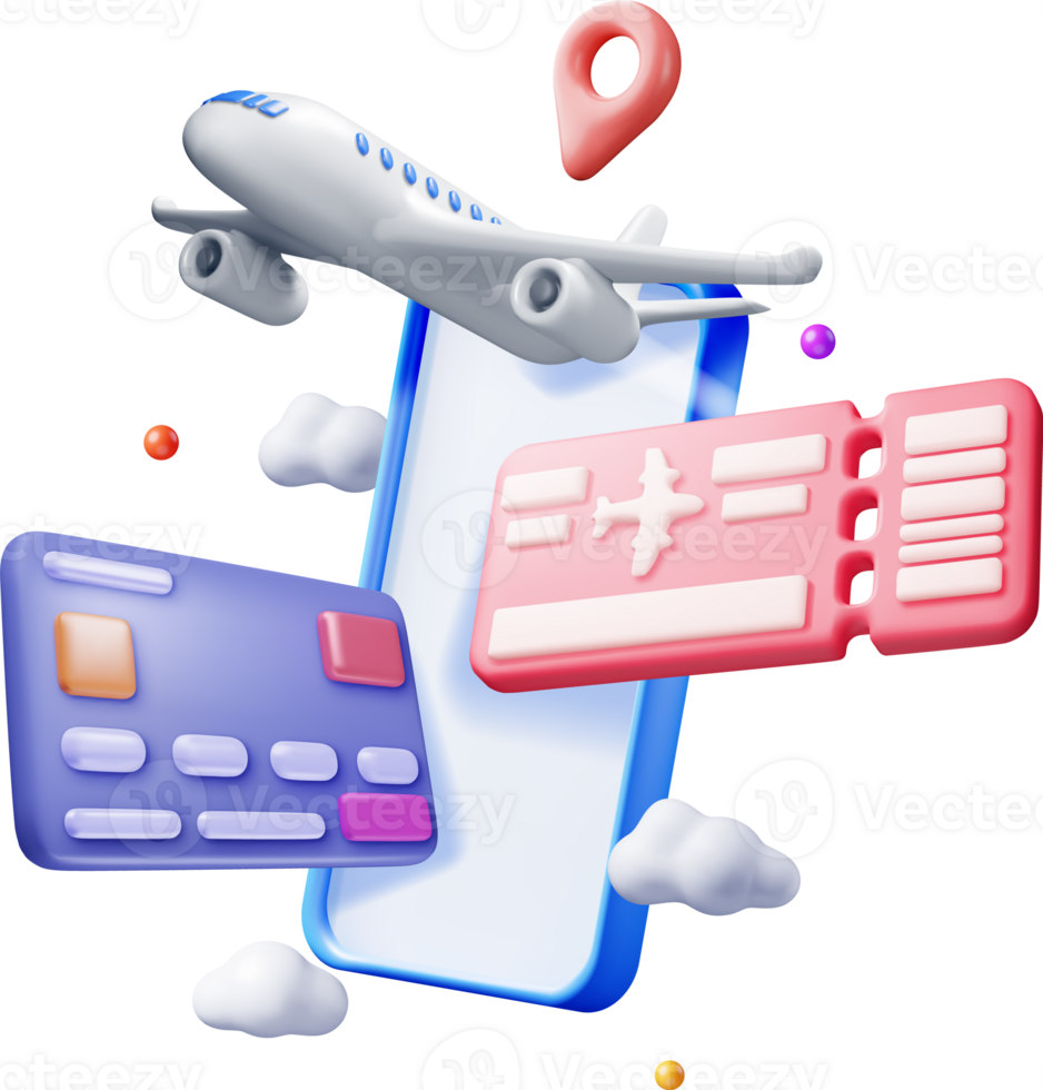 3d Airline Ticket, Airplane and Phone png