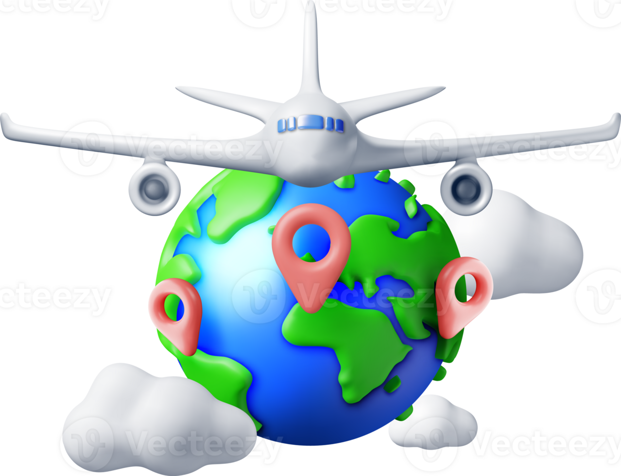 3D Airplane in Clouds and Globe png