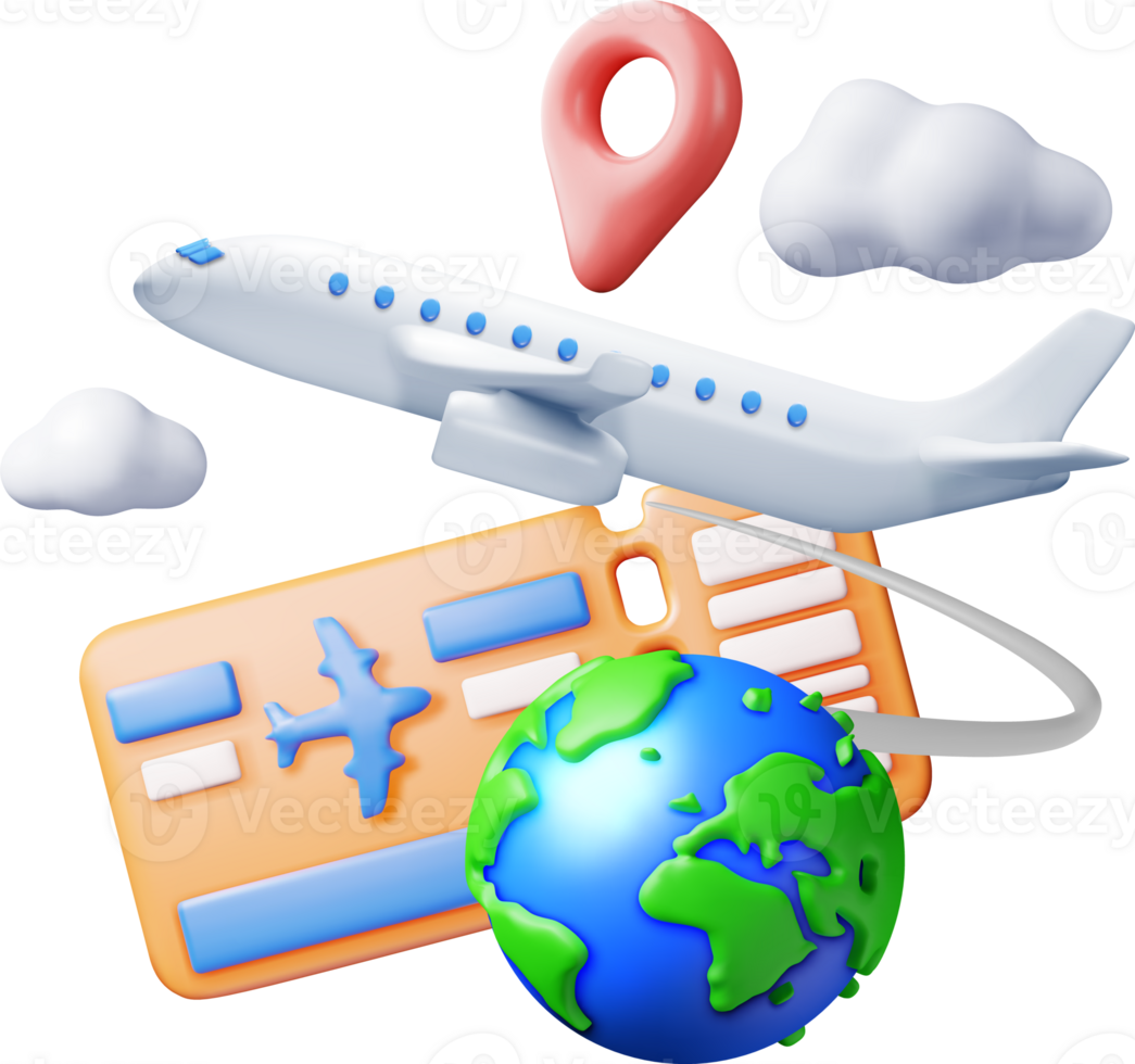 3d Airline Ticket, Globe and Airplane png