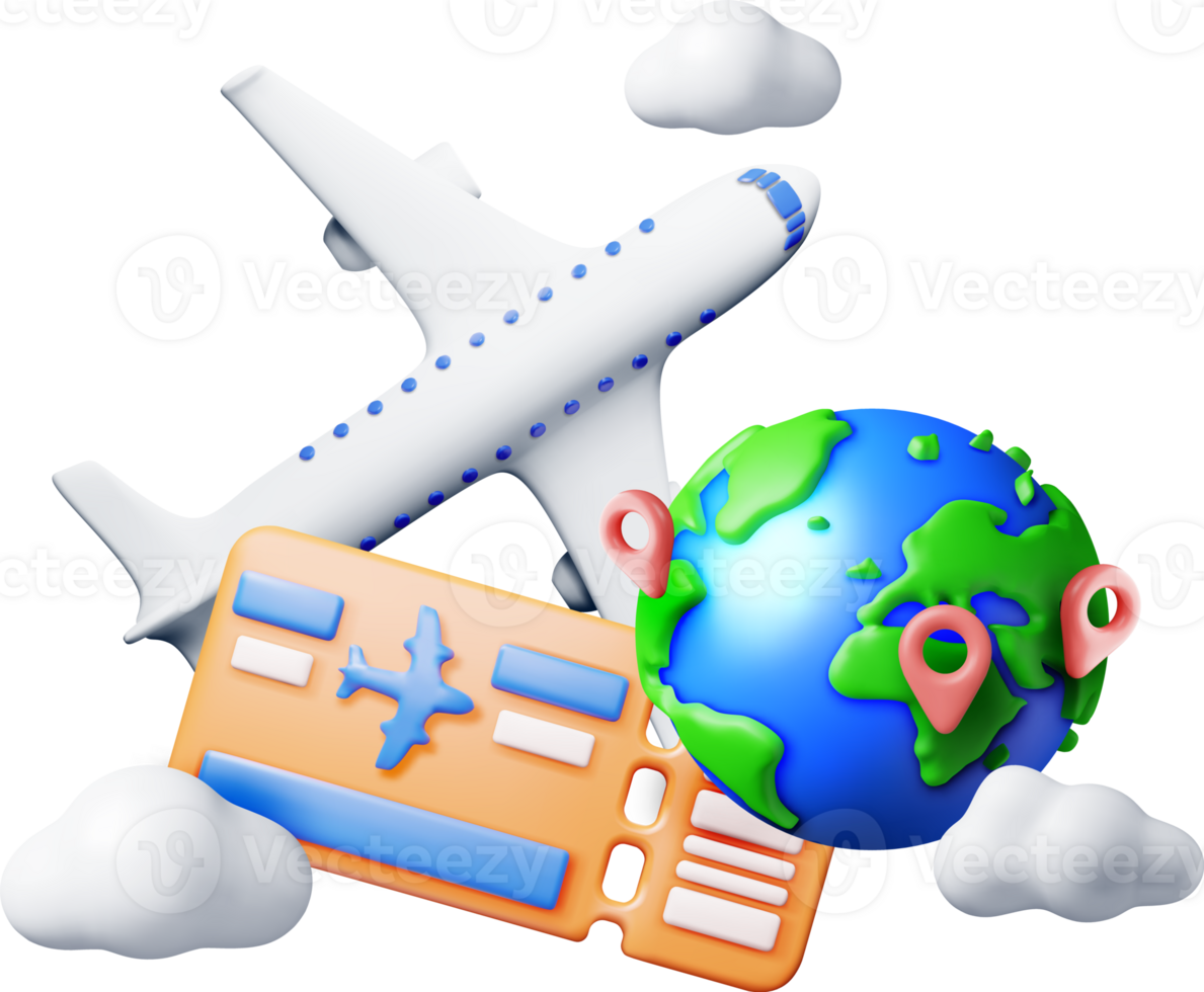 3d Airline Ticket, Globe and Airplane png