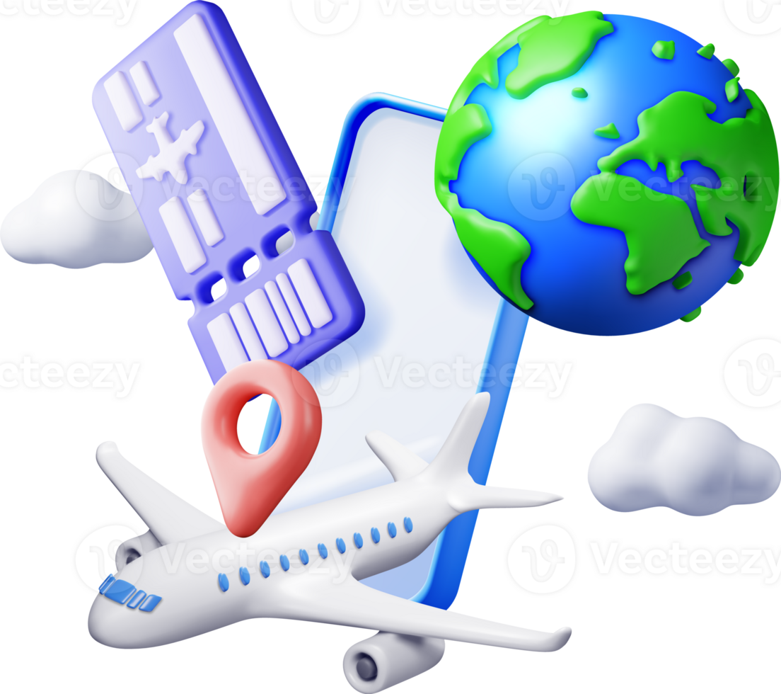 3d Airline Ticket, Airplane and Phone png