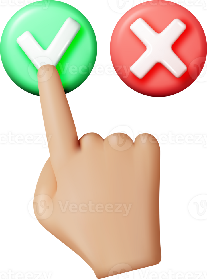 3D right and wrong button shape and hand png