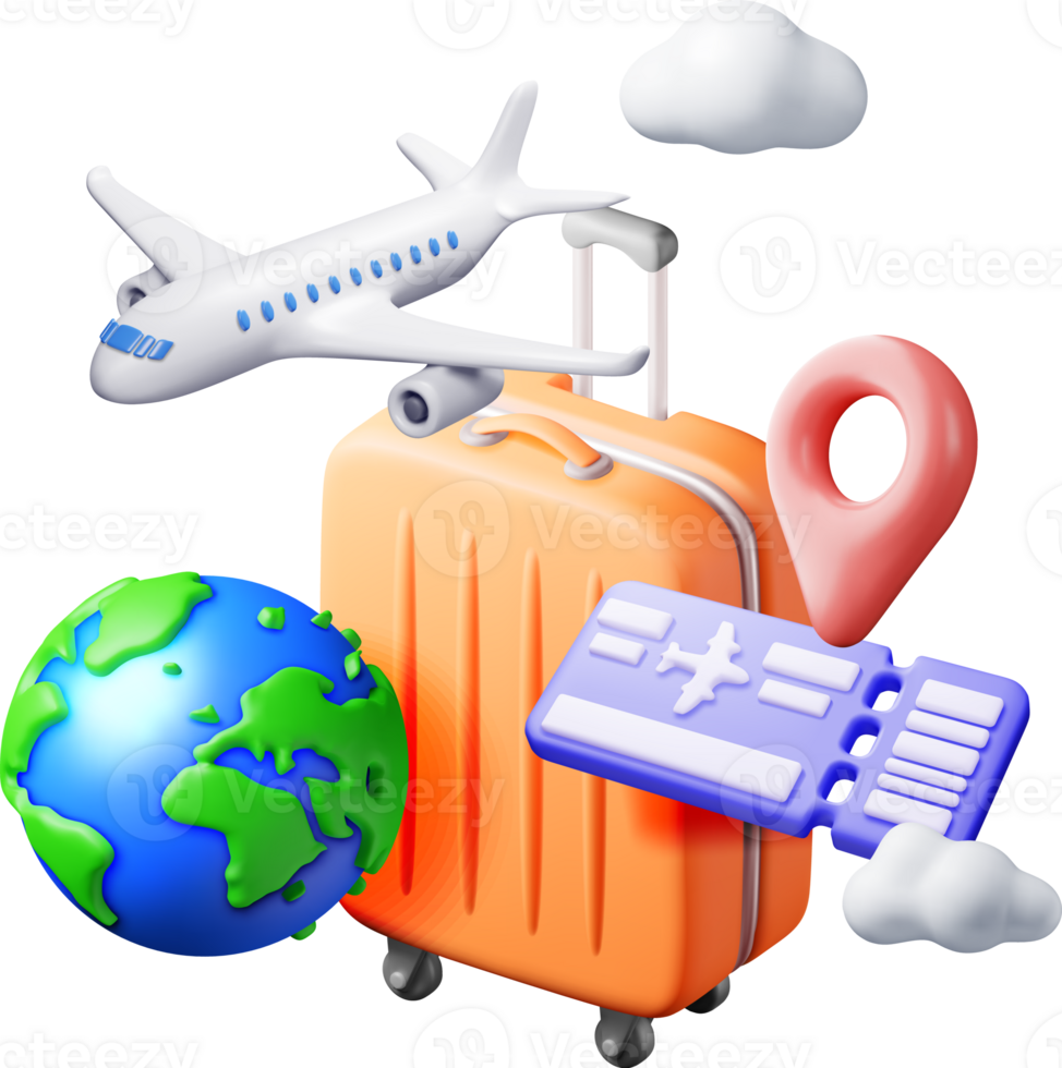 3d Compagnie aérienne billet, Voyage sac, globe et avion png