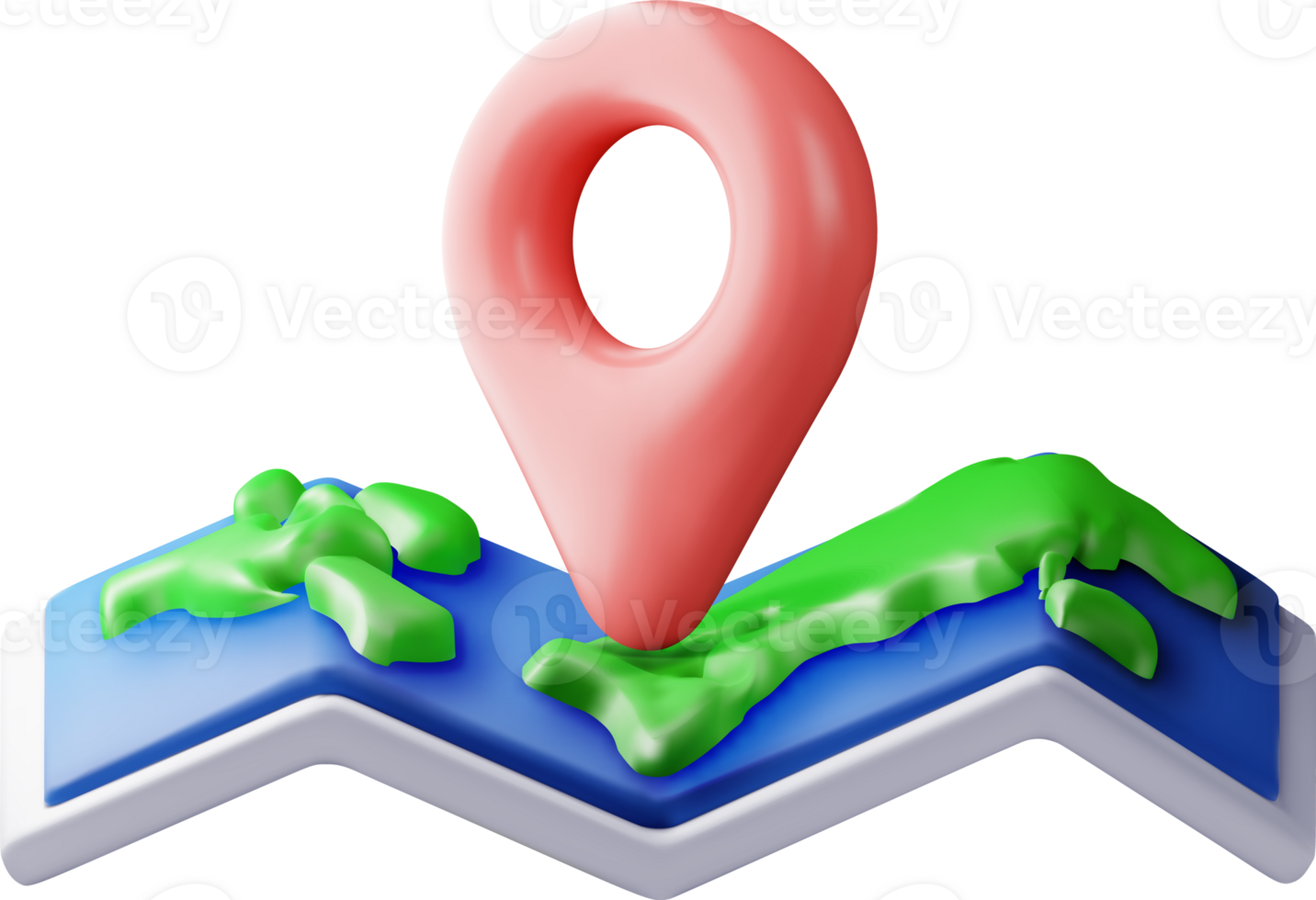 3D cartoon folded world map with location pin png