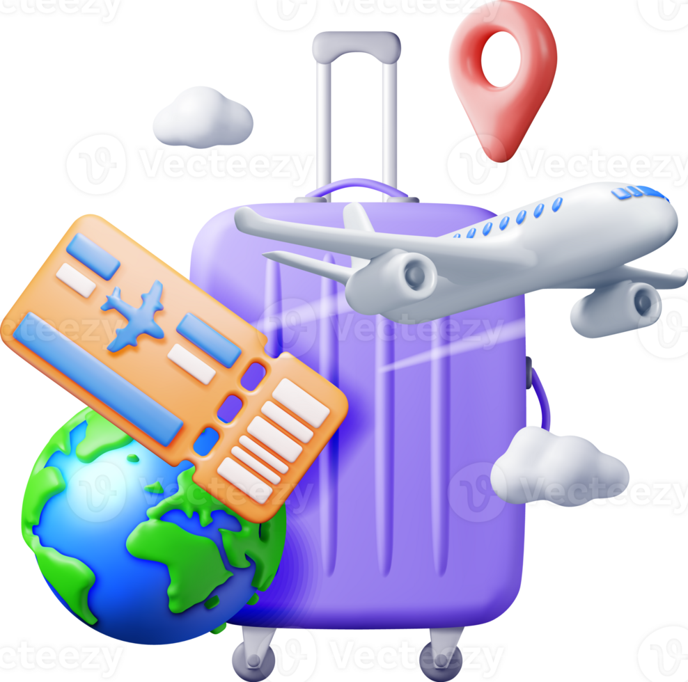 3d Airline Ticket, Travel Bag, Globe and Airplane png