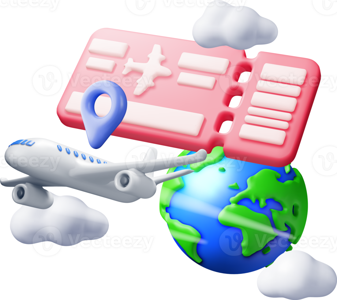 3d Airline Ticket, Globe and Airplane png
