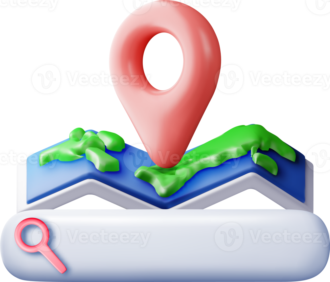 3D location folded paper map, search bar and pin png