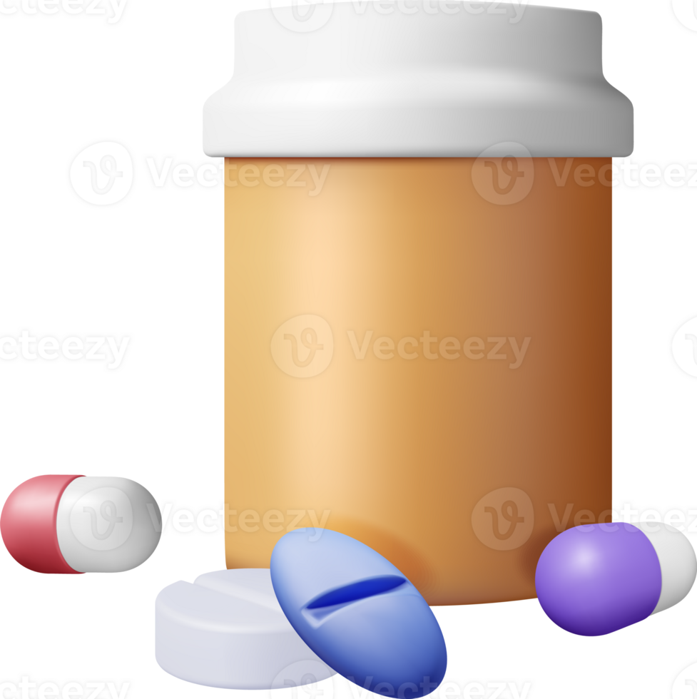 3D Plastic Bottle Full of Pills png