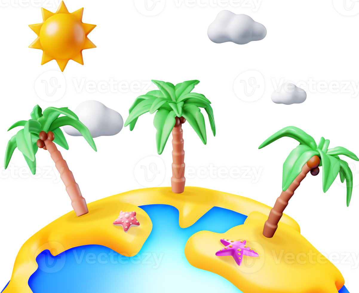 3D Landscape of Palm Tree on Beach png