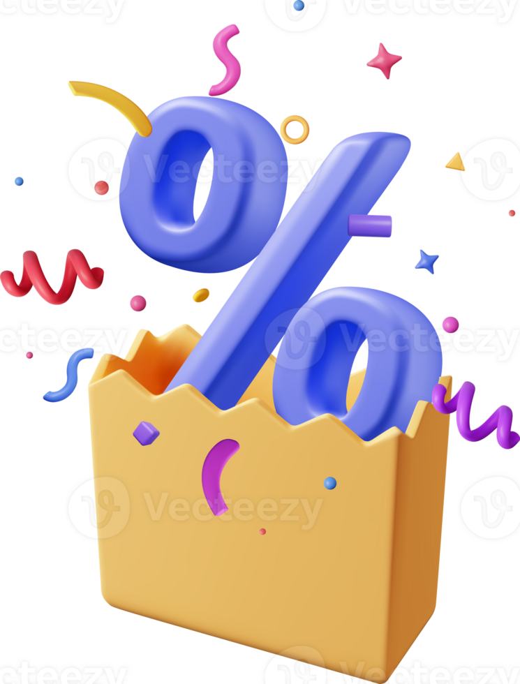 3D shopping bag with percent sign png