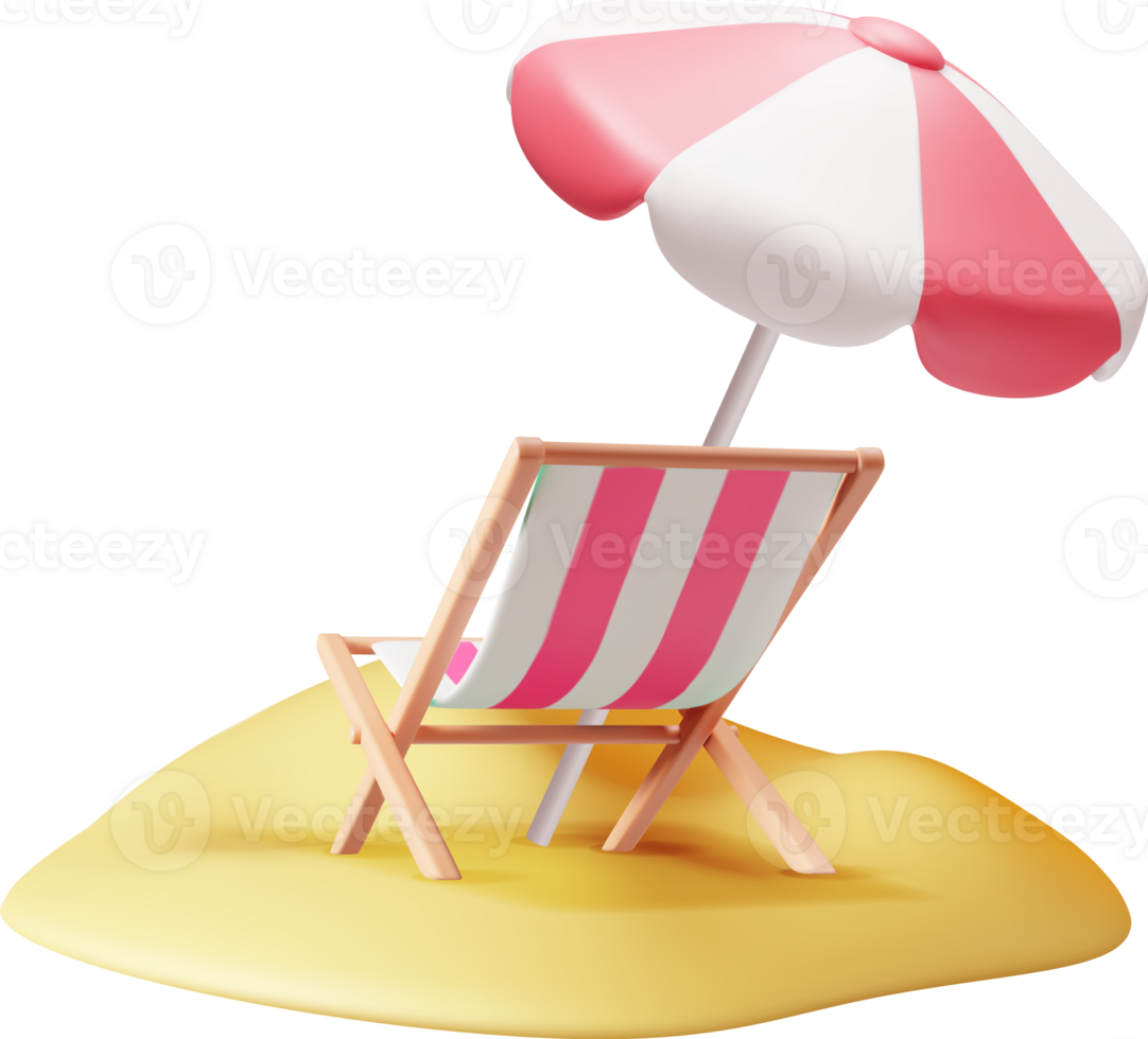 3D Wooden Chaise Lounge with Umbrella png