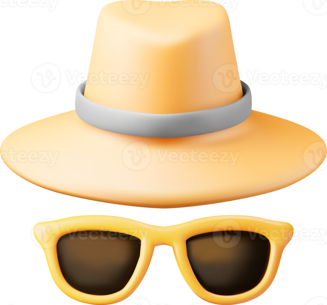 3d Yellow Sunglasses and Straw Hat png