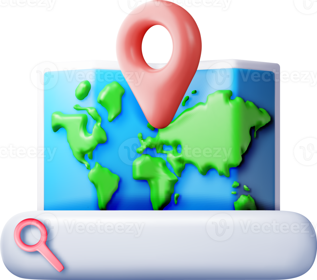 3D location folded paper map, search bar and pin png