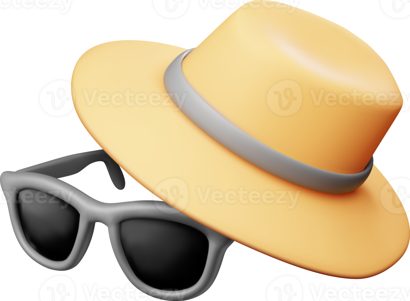 3d Yellow Sunglasses and Straw Hat png