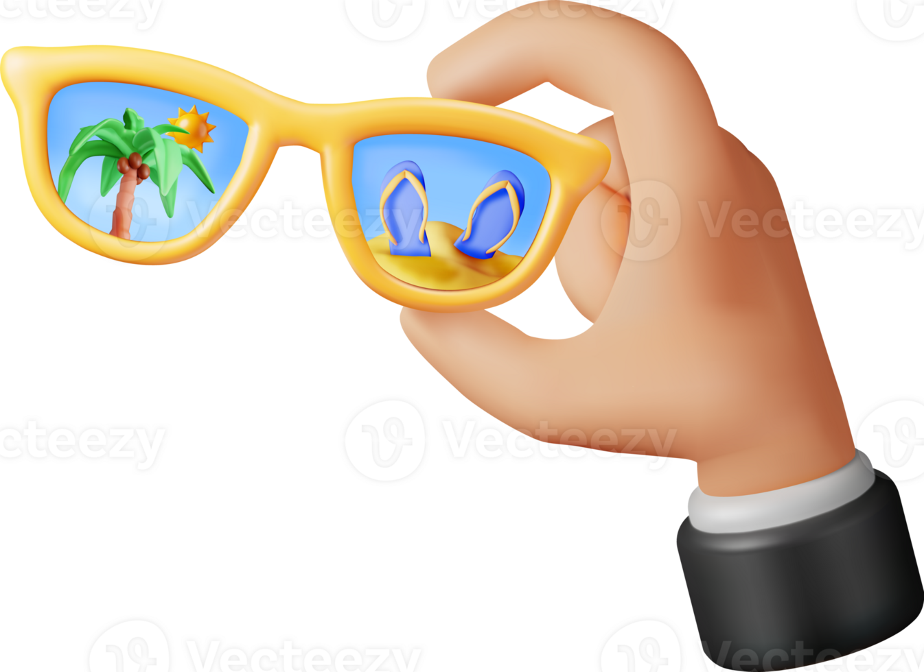 3D Sunglasses with Palm Trees and Beach png